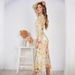 Women's Clothing Long Printed Dress Long Dress Slim Irregular Fold Swallowtail Skirt_ecoleips.com