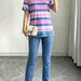 Women's European American Style Color Block Striped Short Sleeve T-Shirt High Elastic Faux Denim Skinny Jeans Summer Casual Slimming Two Piece Set_ecoleips.com