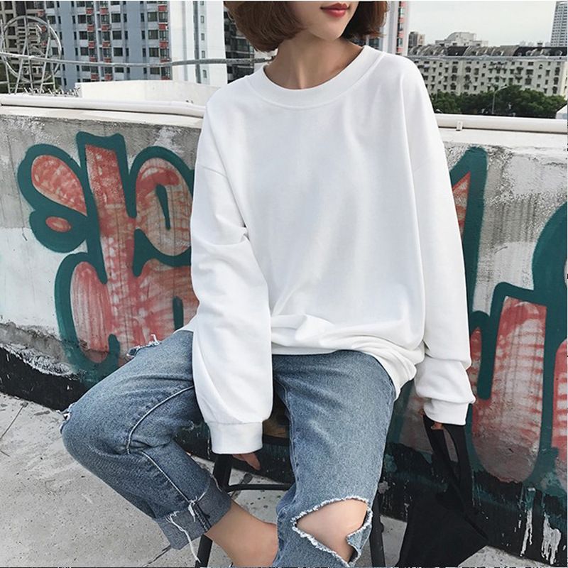 European Korean Style Spring Autumn Thin Sweatshirt For Women, Round Neck, Trendy Student Couple And Best Friend Outfit,_ecoleips.com