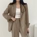 Elegant Autumn Blazer Set With High-Waist Wide-Leg Pants, Fall Office Wear & Casual Outfit For Women_ecoleips.com