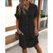 Women's Clothing Leisure Solid Color Single Breasted Medium Length Short Sleeved Loose Leisure Dress Women's Clothing_ecoleips.com