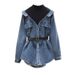 Women's Clothing Fashionable Shirt, Slim Temperament, Two Piece Long Sleeved Denim Top_ecoleips.com
