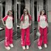 Women's American Retro Style Summer Sports Two Piece Set High Waisted Jogger Pants Loose Short Sleeved Trendy Outfit_ecoleips.com