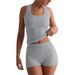 Women's Slim Fit Vest And High Waist Shorts Set Casual round Neck Solid Color Y2K Style Hot Girl European Export_ecoleips.com