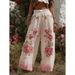 Elegant 3D Floral Print Straight Leg Women's Trousers Casual England Style Polyester Summer Pants Regular Fit_ecoleips.com