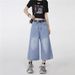 American Loose Fit Washed Vintage Cropped Denim Shorts For Women High Design Wide Leg Mid-Length Pants Street Style_ecoleips.com
