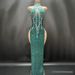 Women's Clothing Dark Green White Temperament Improved Version Cheongsam Sexy High Slit Company Annual Meeting Host Evening Dress Concert_ecoleips.com