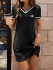 Women's V-Neck Letter Print Dress - Versatile Casual Style For Everyday Wear-2_ecoleips.com