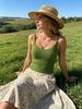 Women's Summer Vacation Knit Cami, V-Neck Spaghetti Strap Cropped Tank Top_ecoleips.com