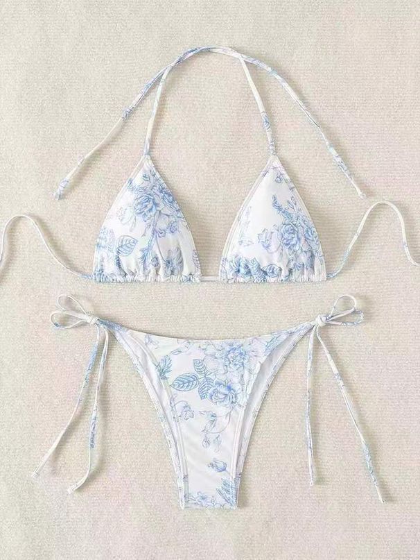 Women's Clothing Sexy Ink Painting Printed Halter Neck Tethered Multicolor Bikini_ecoleips.com