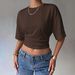 Women's Short Sleeve Top Smocked Waist Flutter Sleeve Cropped Knit Shirt Solid Color Round Neck Blouse_ecoleips.com