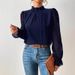 Women's Autumn/Winter Wholesale Semi-High Collar Chiffon Long-Sleeve T-Shirt With Patchwork And Wavy Pleats_ecoleips.com