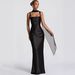 Women's Square Neck Spaghetti Strap Long Dress Solid Color Slim Fit Pleated Waist Fishtail Skirt Ribbon Ties_ecoleips.com