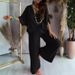 Women's Clothing V neck bat sleeve top casual pants set_ecoleips.com