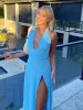 TARUXY Halter Backless Maxi Dress For Women Lace Up Plunge Higt Waist Split Sexy Holiday Long Dress Elegant Club Party Vestidos_ecoleips.com