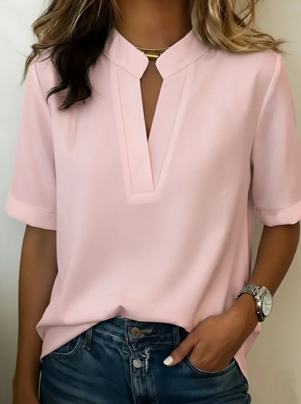 2026 Summer New Solid Color Casual Pullover Short-sleeved Shirt Women's Loose Large Size Shirt Women's_ecoleips.com
