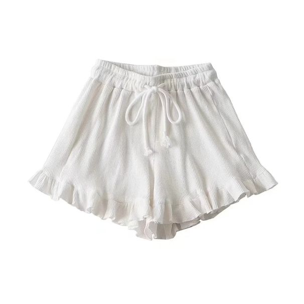 K Versatile Casual Women's Lace Shorts, Trendy Elastic Waistband, Lace Up, Black Fungus Edge Sports Pants, Hot Pants_ecoleips.com