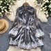 Women's Clothing Dress For Women With Bow Tie Neckline And Lantern Sleeves, Lace Splicing, Shiny Chiffon Skirt And Short Skirt_ecoleips.com