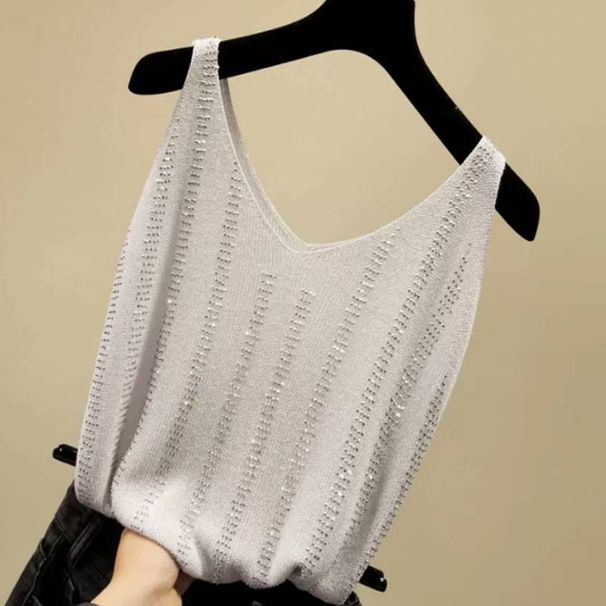 Women's Clothing V Neck Camisole Spring New Style Hot Diamond Loose Suit Inner Top Sleeveless Bottoming Shirt_ecoleips.com
