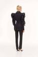 Niche Design, High End Goddess Style, Black Three Dimensional Splicing Ruffled Suit, Asymmetrical Slim Fit Suit_ecoleips.com