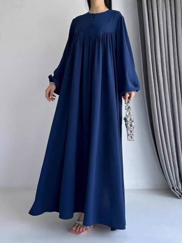 Women's Clothing New Solid Color Long Sleeve Round Neck Splicing Slim Hip Dress_ecoleips.com