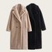 Women's Fleece Lined Double Breasted Trench Coat - Oversized Long Coat With Button Detail (Black/Dark Khaki)_ecoleips.com