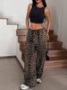Street Style Low-Rise Relaxed Fit Straight Leg Pants With Leopard Print, Summer Casual Wide Leg Trousers For Women_ecoleips.com