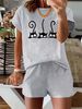 Women’s 2 Piece Outfit Set – Oversized Graphic T-Shirt And Biker Shorts Matching Set, Casual Summer Lounge Tracksuit For Daily Wear-298_ecoleips.com
