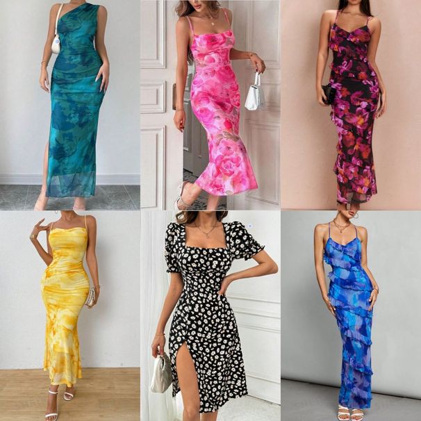 Long Sexy Women's Tie Dye Vest Dress Gown Sexy Suspender Dress_ecoleips.com