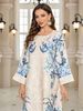 Women's Long Robe Fashion Print Beaded Rhinestone Dress, Elegant Evening Gown, Stylish Long Skirt, Perfect For Special Occasions_ecoleips.com