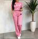Women's Casual Suit Solid Color Heart Embroidered Puff Sleeve Top with Pocket Wide Leg Pants Spring/Summer Fashion_ecoleips.com