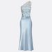 Summer Collection High-End Satin Evening Gown One Shoulder Design Sheer Mesh Panels Women's Fashion Dress_ecoleips.com