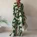 Aria Basics European American Style Printed Loose Long-sleeve V-neck Top Straight-leg Pants Two-piece Set Women, Suitable For_ecoleips.com