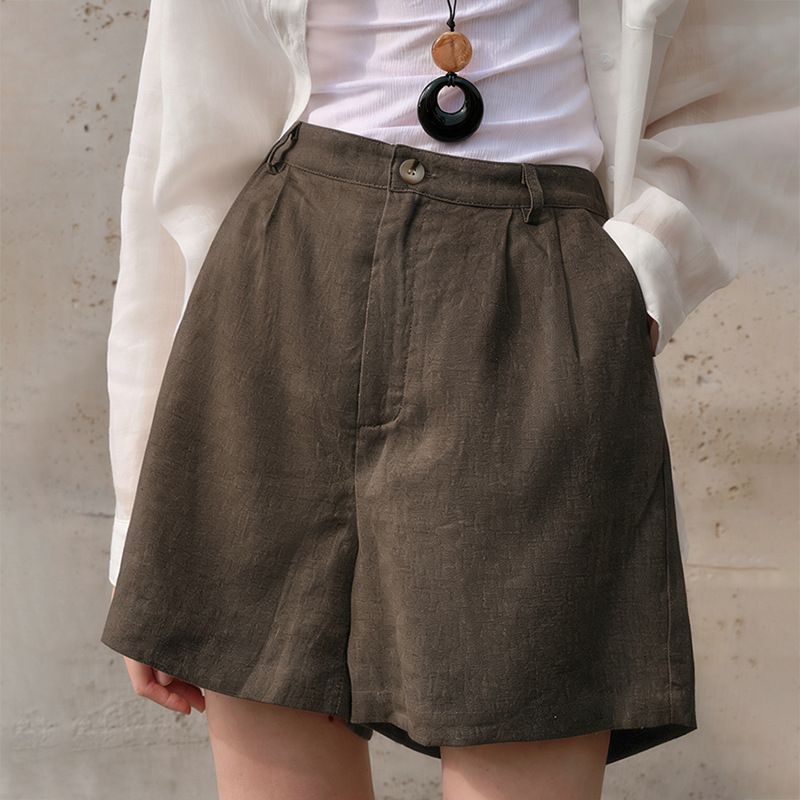 100% Linen Shorts For Women - Mid-Rise Relaxed Fit Walking Shorts, Classic "Quiet Luxury" Style For Spring Summer_ecoleips.com