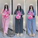 Youthful Women's Korean Style Sports Set Summer Casual Color Block T-Shirt And Wide Leg Pants Two Piece Outfit_ecoleips.com