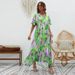 2026 Summer New Elegant Long V-Neck Printed High-Waisted Loose Fit Short-Sleeve Dress For Women_ecoleips.com