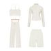Women's 4-Piece Activewear Set - Y-Back Crop Top, Cropped Jacket, 5-Inch Shorts & Straight Leg Pants - Stretchy Nylon Sporty Outfit_ecoleips.com