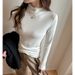 Korean Style Women's High Neck Base Layer Top Ruffled Trim Faux Cashmere Brushed Thickened Autumn Winter Innerwear_ecoleips.com