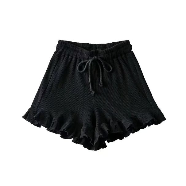 Women's Versatile Casual Lace Waffle Shorts Trendy Ruffled Trim Elastic Waist Summer Sports Pants Hot Pants_ecoleips.com