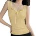 Sweet V Neck Tie up Jacquard Vest Women's Fresh Innocent Summer Style Slim Fit Sleeveless Short Top_ecoleips.com