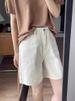 Thin, High-waisted, Loose Denim Shorts For Women, Large Size To Cover The Hips And Make Them Look Slimmer, Apricot-colored Mid-length Pants_ecoleips.com