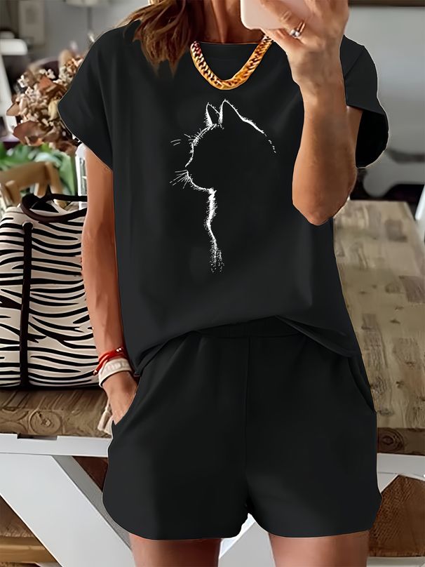 Women’s 2 Piece Outfit Set – Oversized Graphic T-Shirt And Biker Shorts Matching Set, Casual Summer Lounge Tracksuit For Daily Wear-301_ecoleips.com
