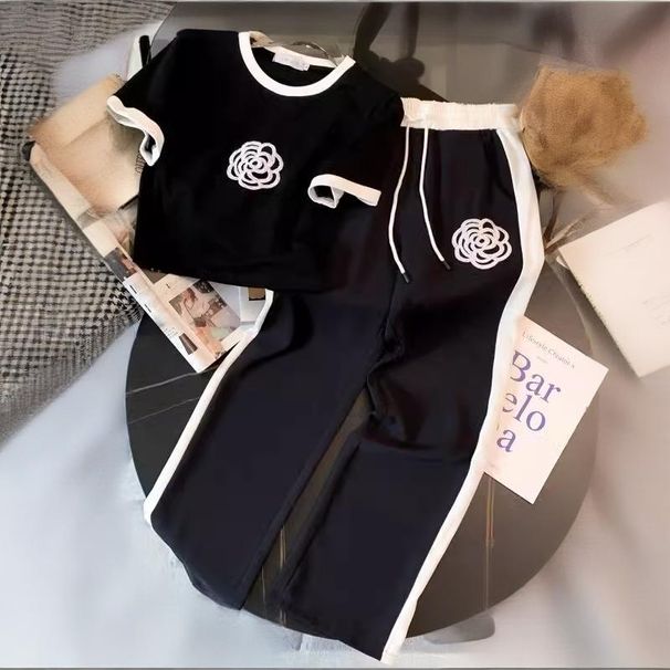 Women's Clothing Plus Size Women's Casual Sportswear Set Summer Fashionable Patchwork Wide Leg Pants Two Piece Outfit Youthful Stylish_ecoleips.com