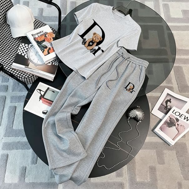 OK Women's Casual Clothing Set T-Shirt And Wide Leg Pants Mid-Waist Drawstring Straight Leg Trousers Matching Outfit 2026 Style_ecoleips.com