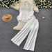 Women's Pink Embroidered Sequined Shirt And Wide Leg Pants Set Lazy Style Slimming Two Piece Autumn Commuting Fashion_ecoleips.com