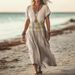 Creative Pattern Women's Summer V-Neck Short-Sleeved Dress Mid-Length Dress_ecoleips.com