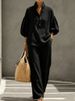Women's Casual Stand Collar Long Sleeve Trousers Set Multi Color Washed Cotton New_ecoleips.com