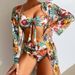 Women's Push Up Printed Swimsuit Long Cover Up Tight Fitting Two Piece Style Bikini Fashion Swimwear_ecoleips.com