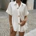 Women's Casual Short Sleeved Shirt Top Solid Color Lapel Spring Summer European American Style_ecoleips.com