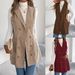 Women's Long Double-Breasted Corduroy Vest Coat With Pockets – Classic Fall/Winter Streetwear In Khaki, Burgundy & Brown_ecoleips.com